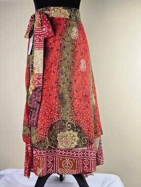 Bohemian Magic Wrap Maxi Skirt Tiered Reversible Tie Waist One Size Hawaii